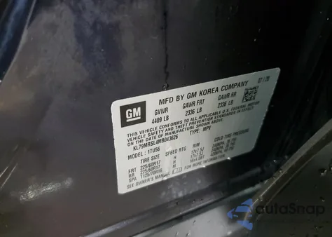 2021 Chevrolet Trailblazer Lt z USA, uszkodzony, nr VIN KL79MRSL4MB043626